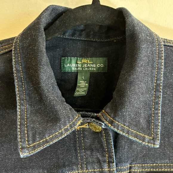 LAUREN RALPH LAUREN Sz L Classic Denim Jean Jacket Multiple Pockets Dark Wash - Picture 4 of 11
